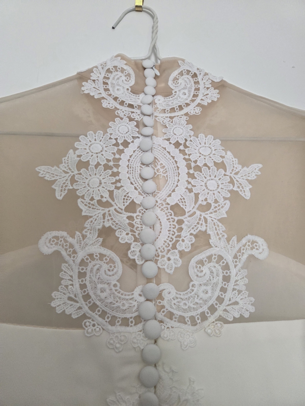 Ivory Cream Guipure Lace Illusion Neck Wide Leg Bridal Jumpsuit w/ Pockets Small - Picture 5 of 6